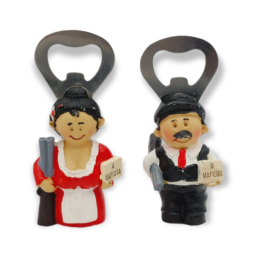Mafia Couple Bottle Openers Man Woman Italy Shotguns Armed